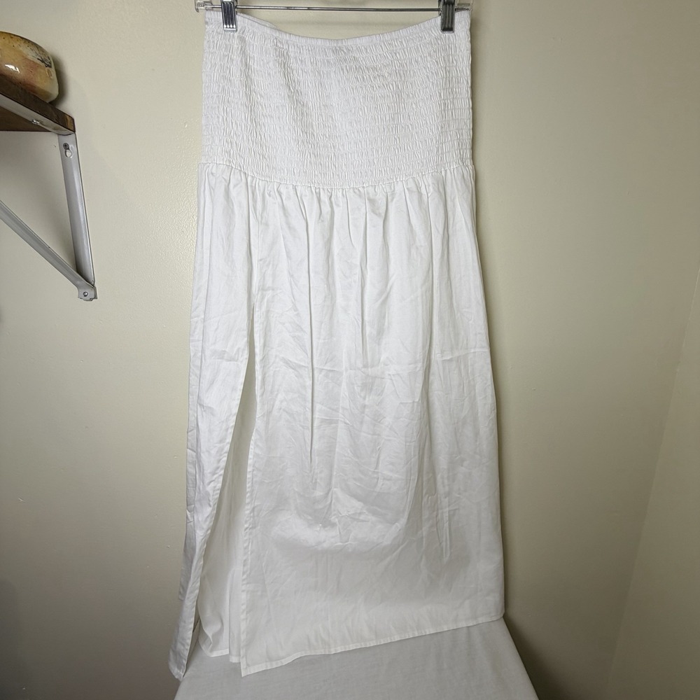 Wild Fable White Smocked Waist Maxi dress Front Slit Cotton Med Beachy  NWOT